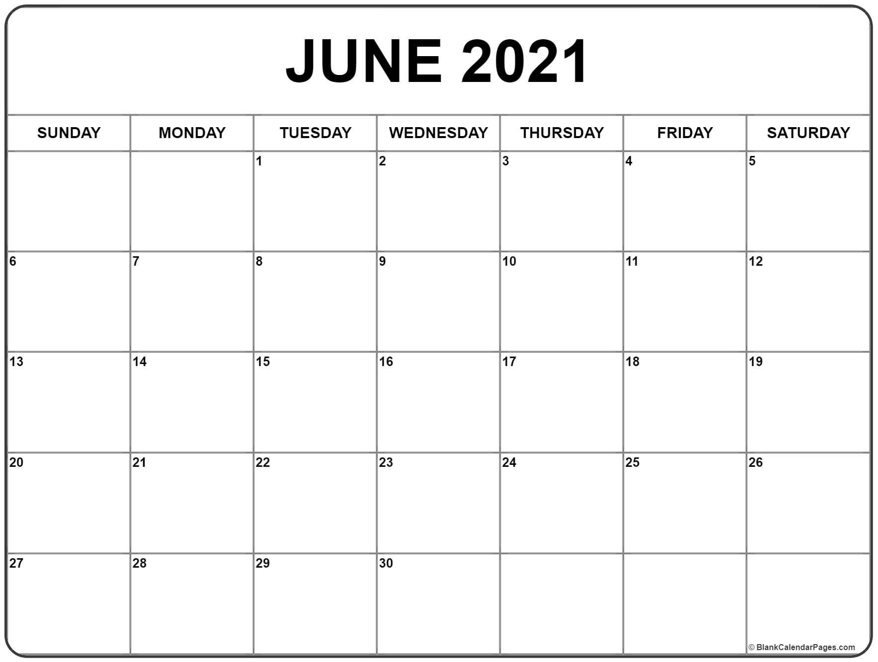 June 2021 Calendar | Free Printable Monthly Calendars