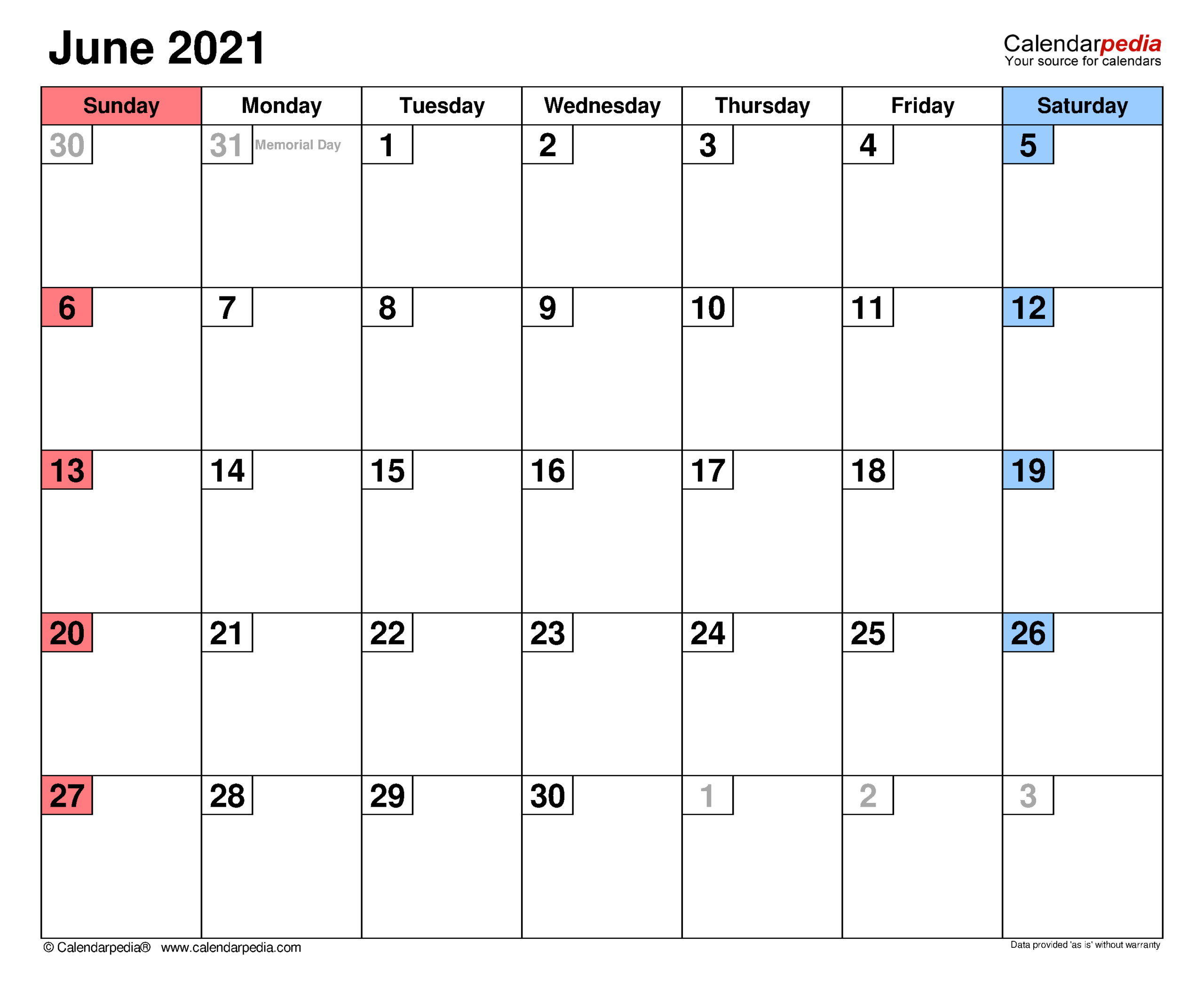 June 2021 Calendar | Templates For Word Excel And Pdf