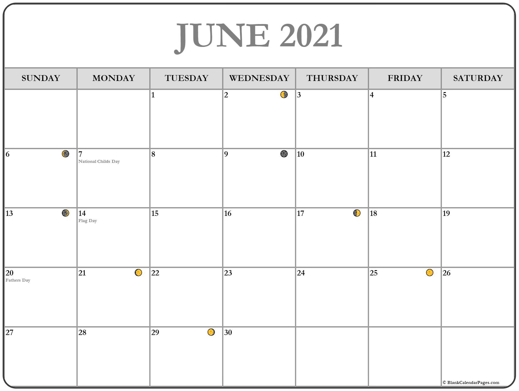 June 2021 Lunar Calendar | Moon Phase Calendar