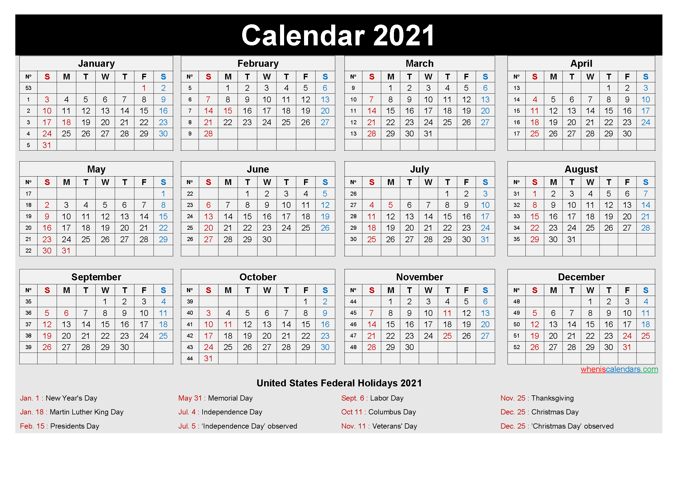 Large Calendar 2021 Printable | Calendar Printables Free Templates