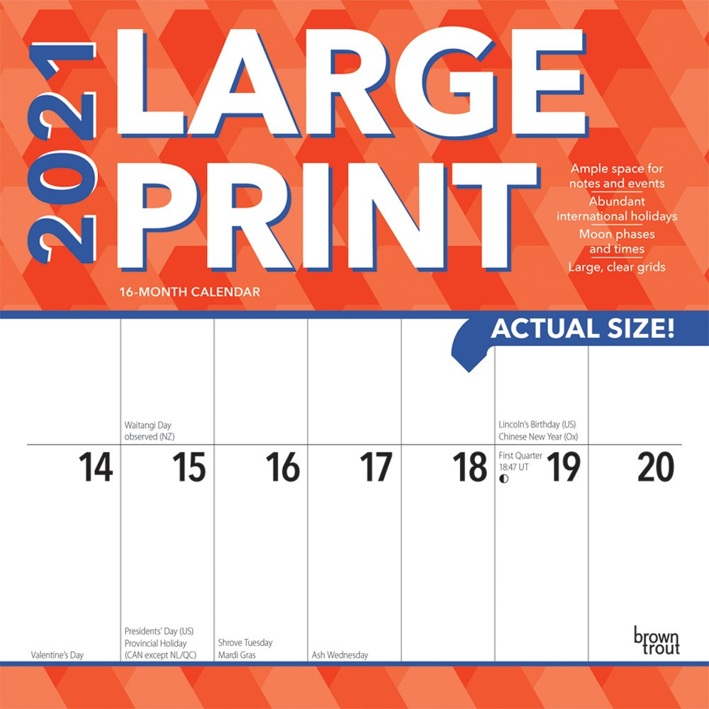 Large Print 2021 12 X 12 Inch Monthly Square Wall Calendar