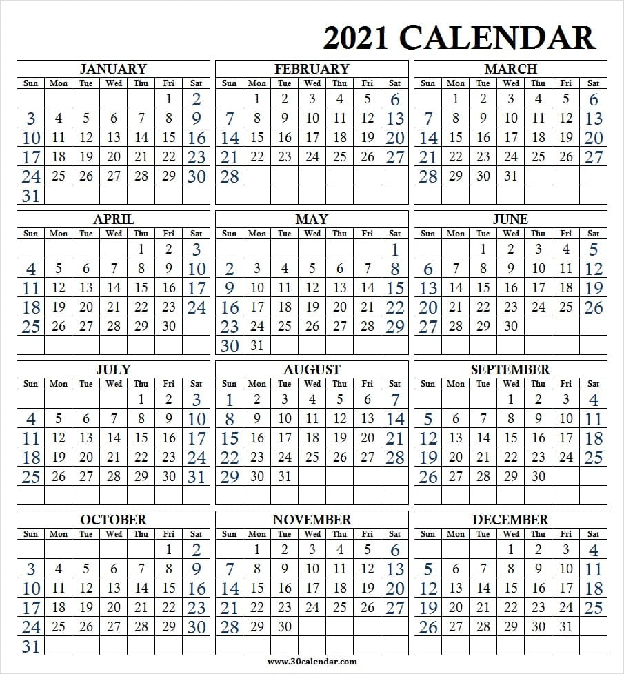 2021 Calendar Large Print | Calendar Printables Free Templates