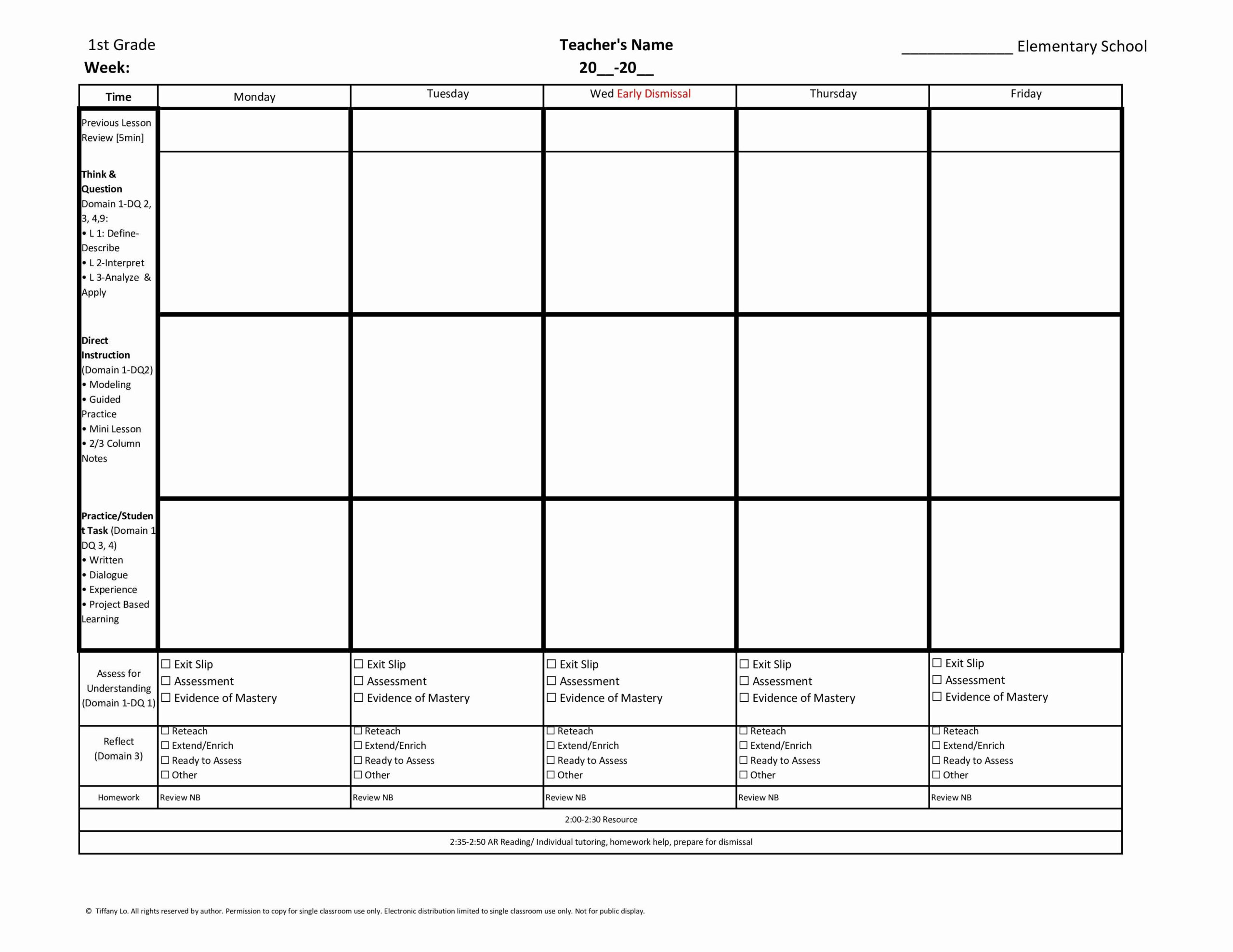 Lesson Plan Weekly Template Inspirational 1St First Grade