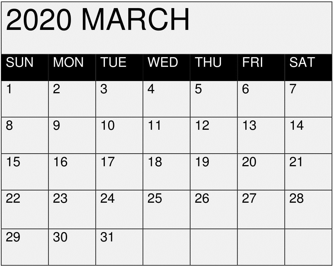 March 2020 Calendar Printable Editablemonth - Latest