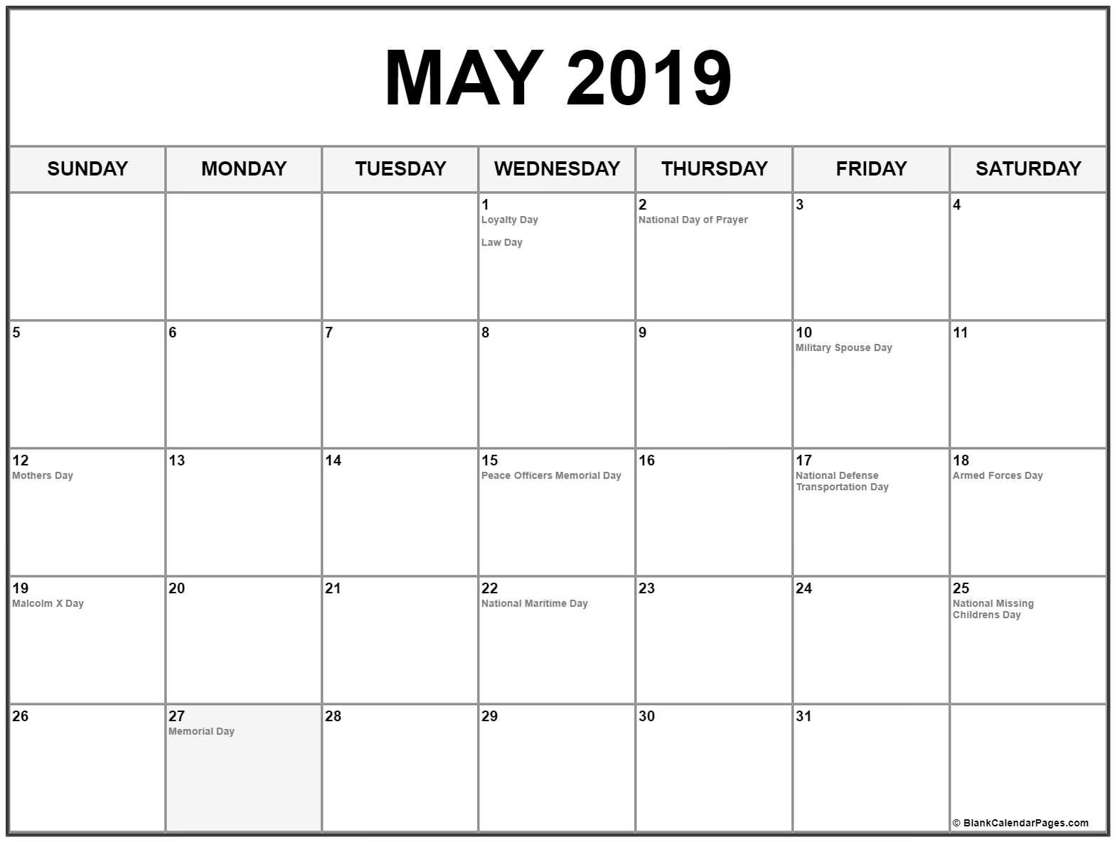 May 2019 Calendar Us Holidays | 2019 Calendar Monthly