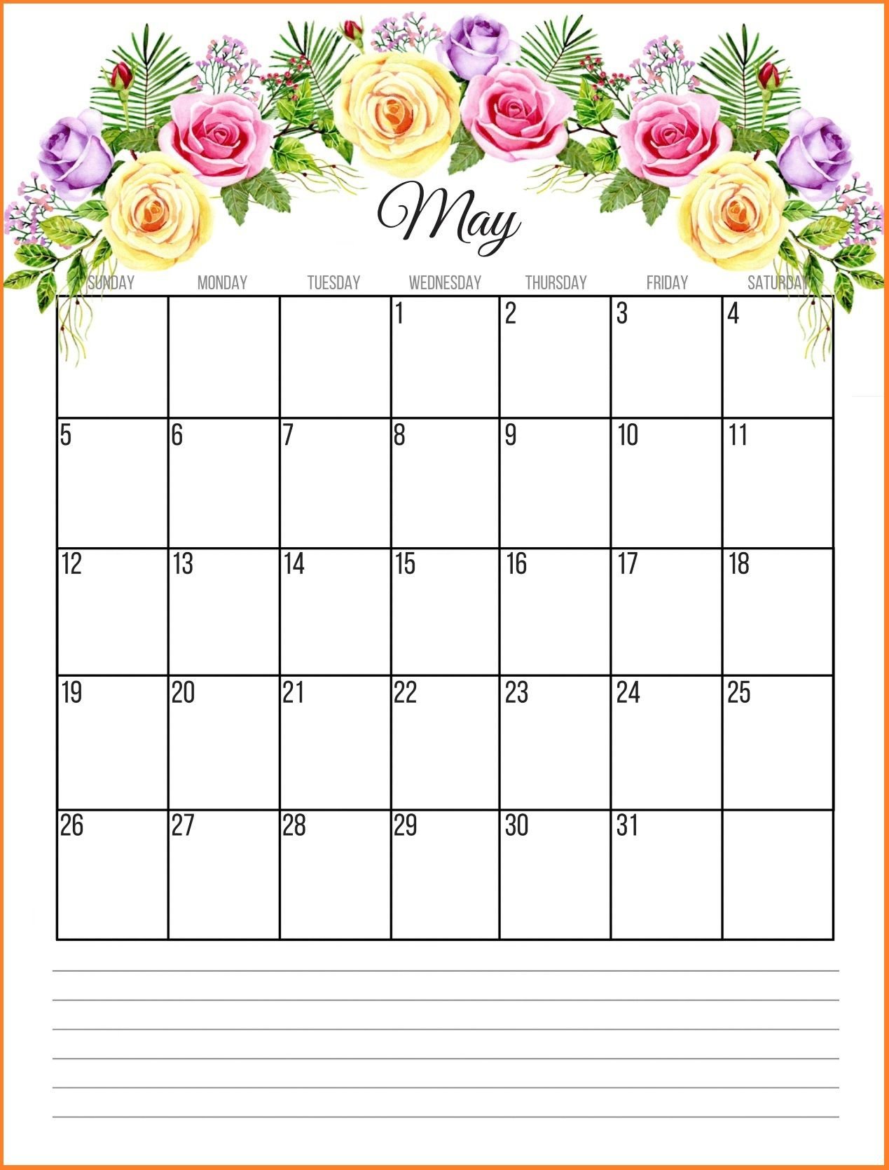 May 2019 Floral Calendar | Calendar Printables October