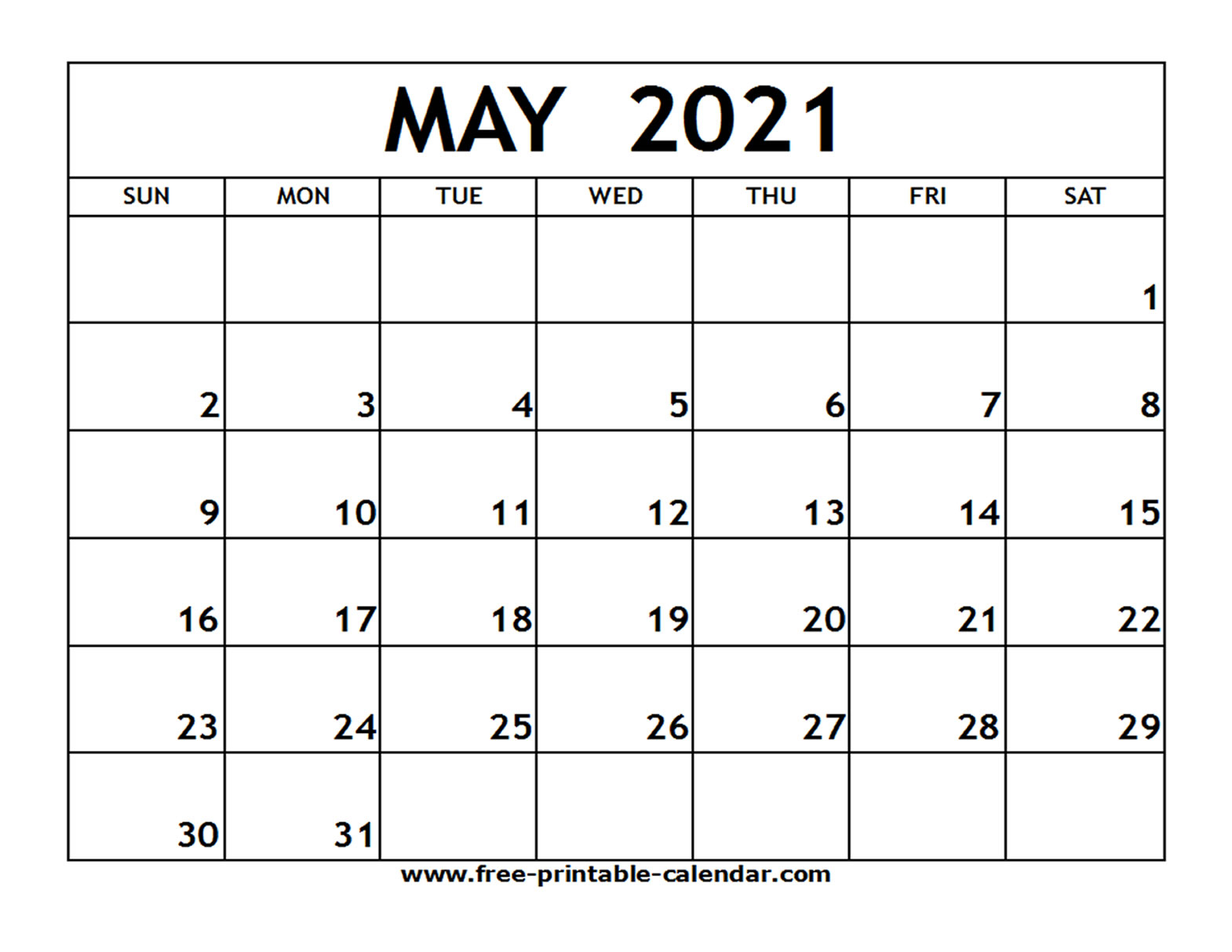 May 2021 Printable Calendar - Free-Printable-Calendar