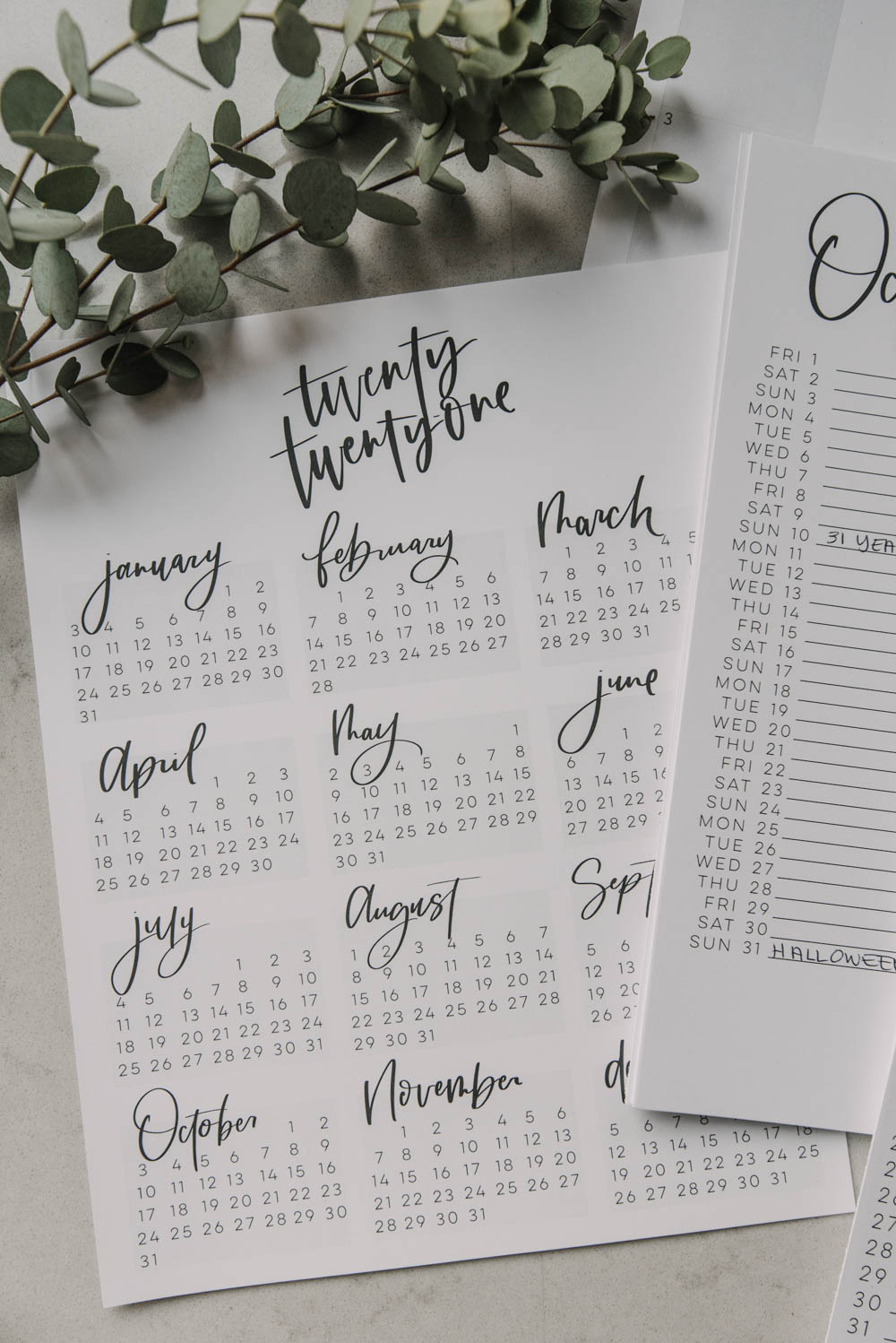 Modern Hand Lettered Free Printable 2021 Calendars - Lemon