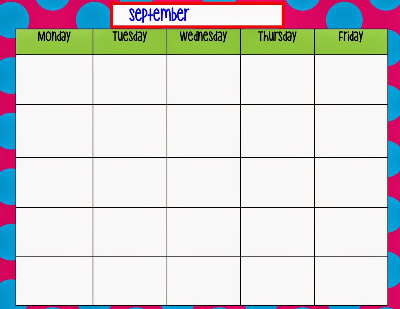 Printable Monday Through Friday Calendar