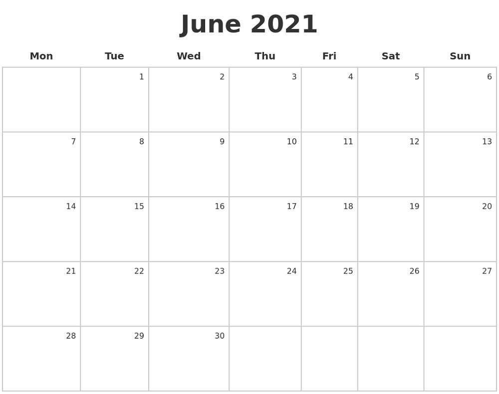 Blank Calendar Template 2021 Fillable