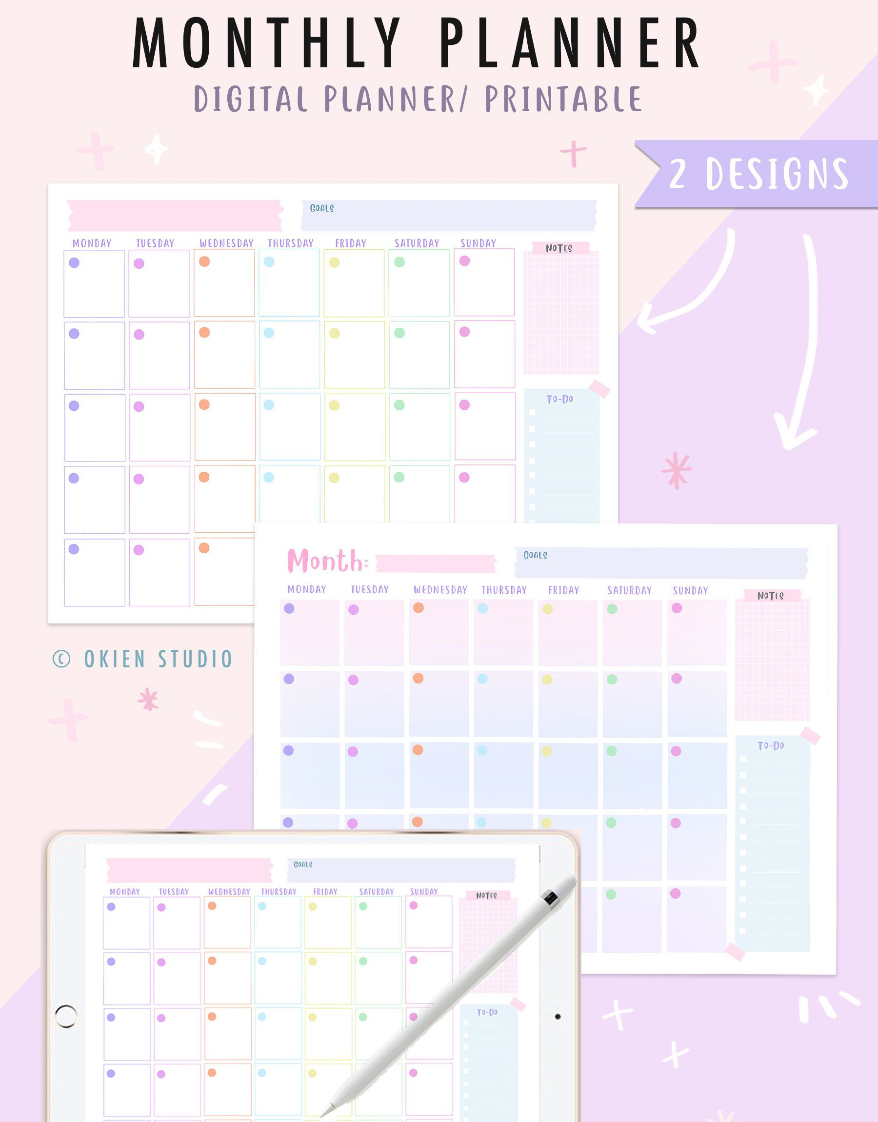 Monthly Planner Printable &amp; Goodnotes Unicorn Color | Etsy