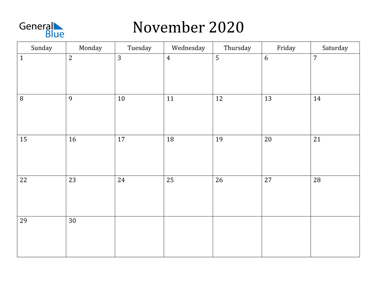 November 2020 Calendar - Pdf Word Excel