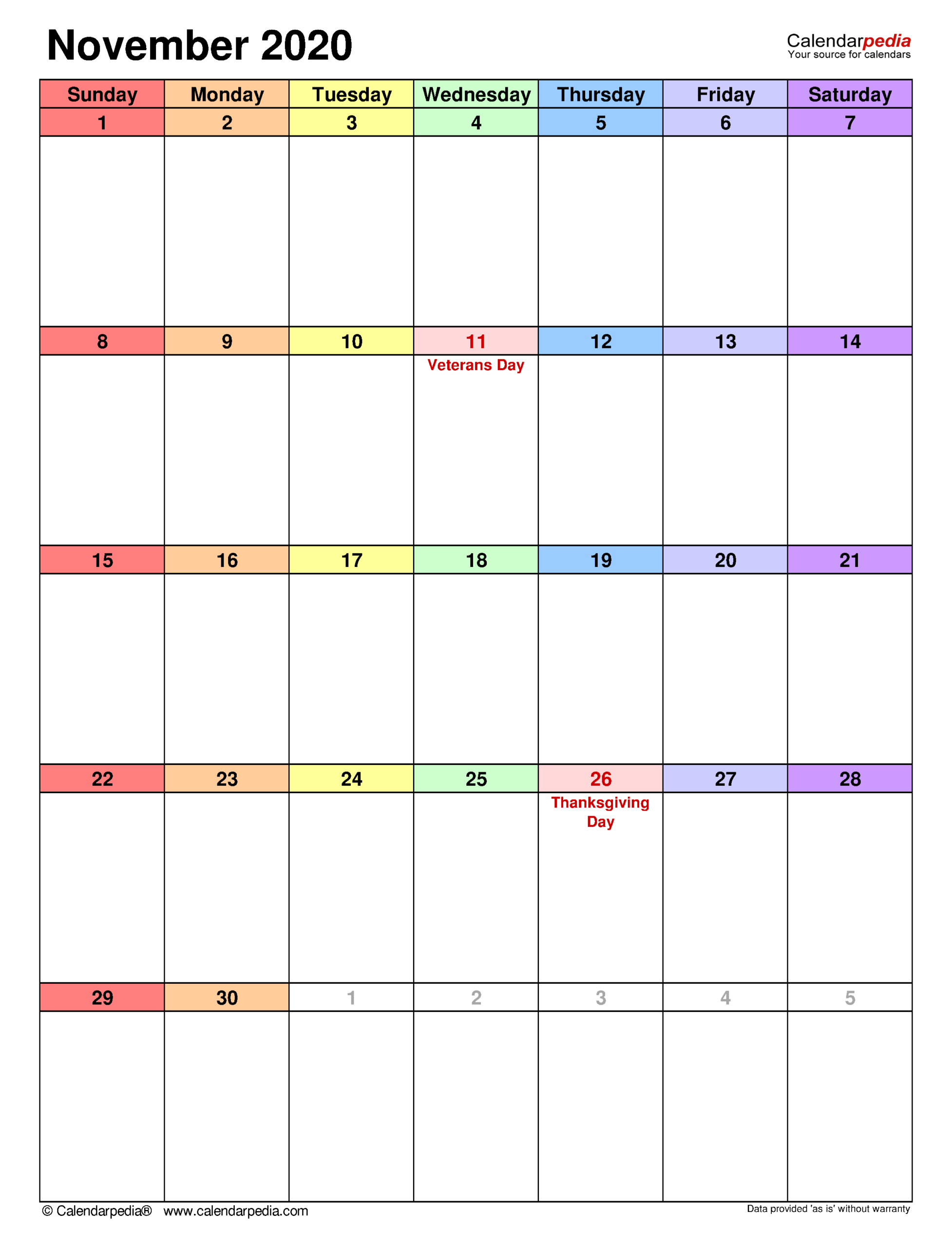 November 2020 Calendar | Templates For Word Excel And Pdf