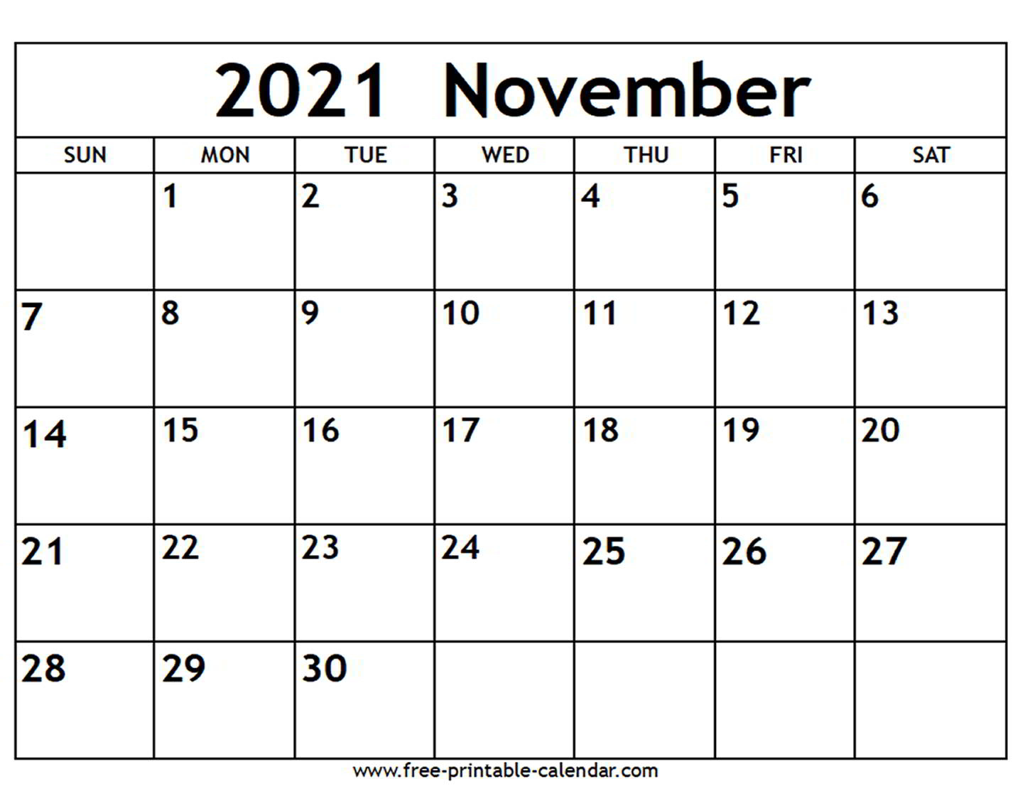 November 2021 Calendar - Free-Printable-Calendar