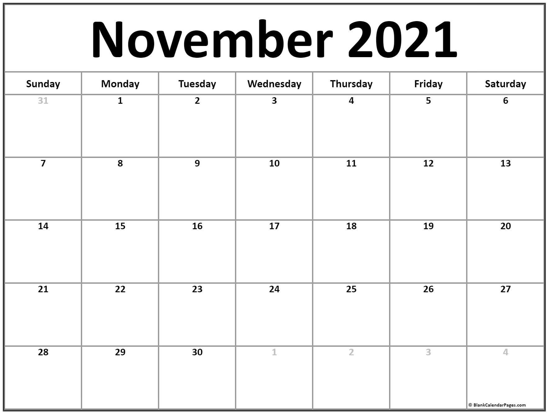 Free Printable And Editable Nov Calendar 2021 Calendar Printables