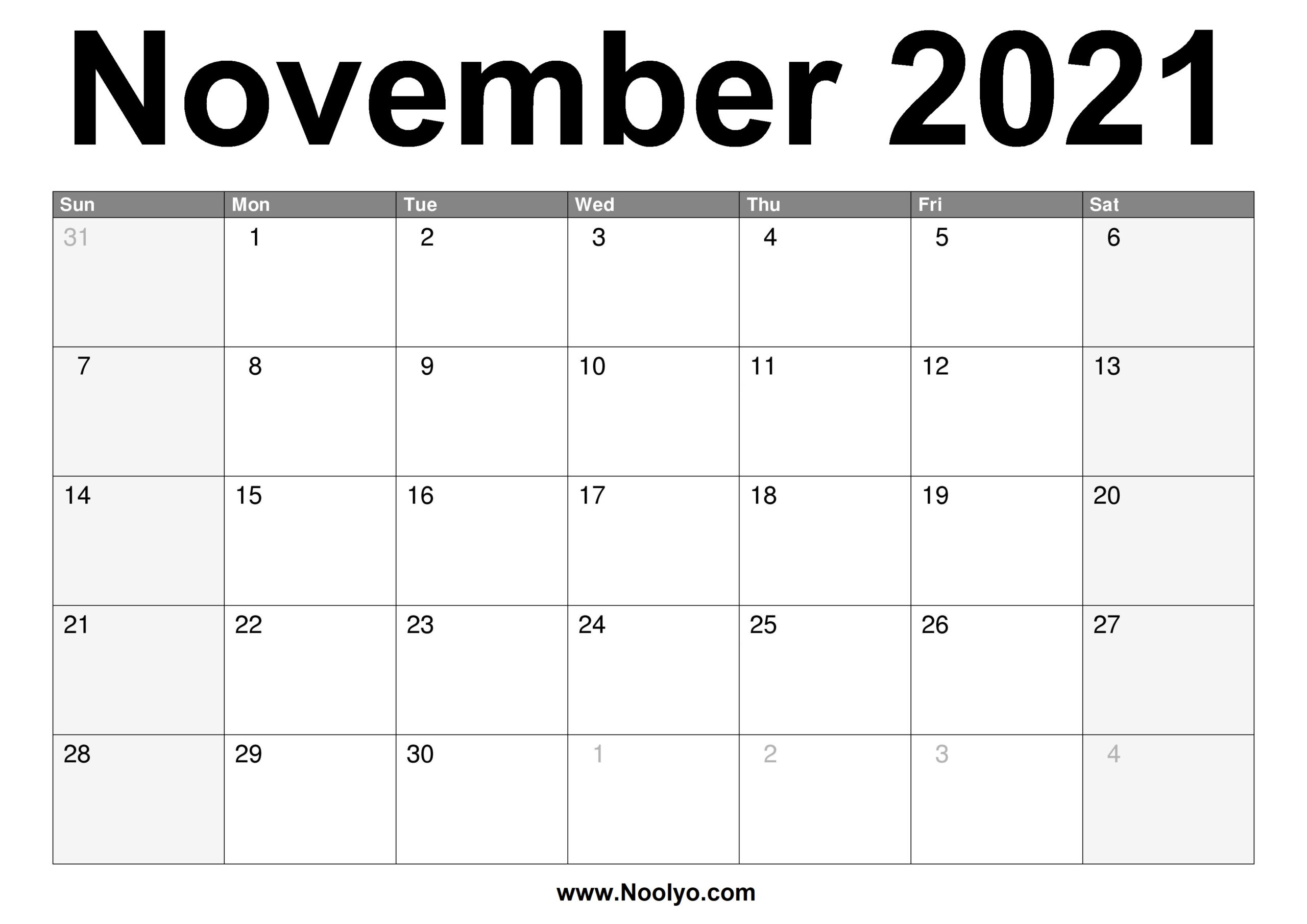 November 2021 Calendar Printable – Free Download – Noolyo