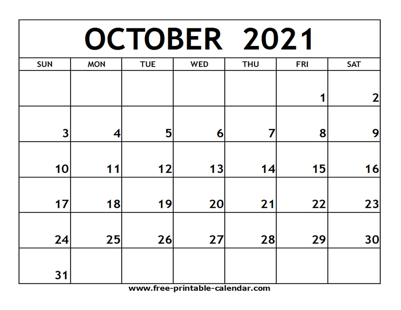 October 2021 Calendar | Calendar Printables Free Templates