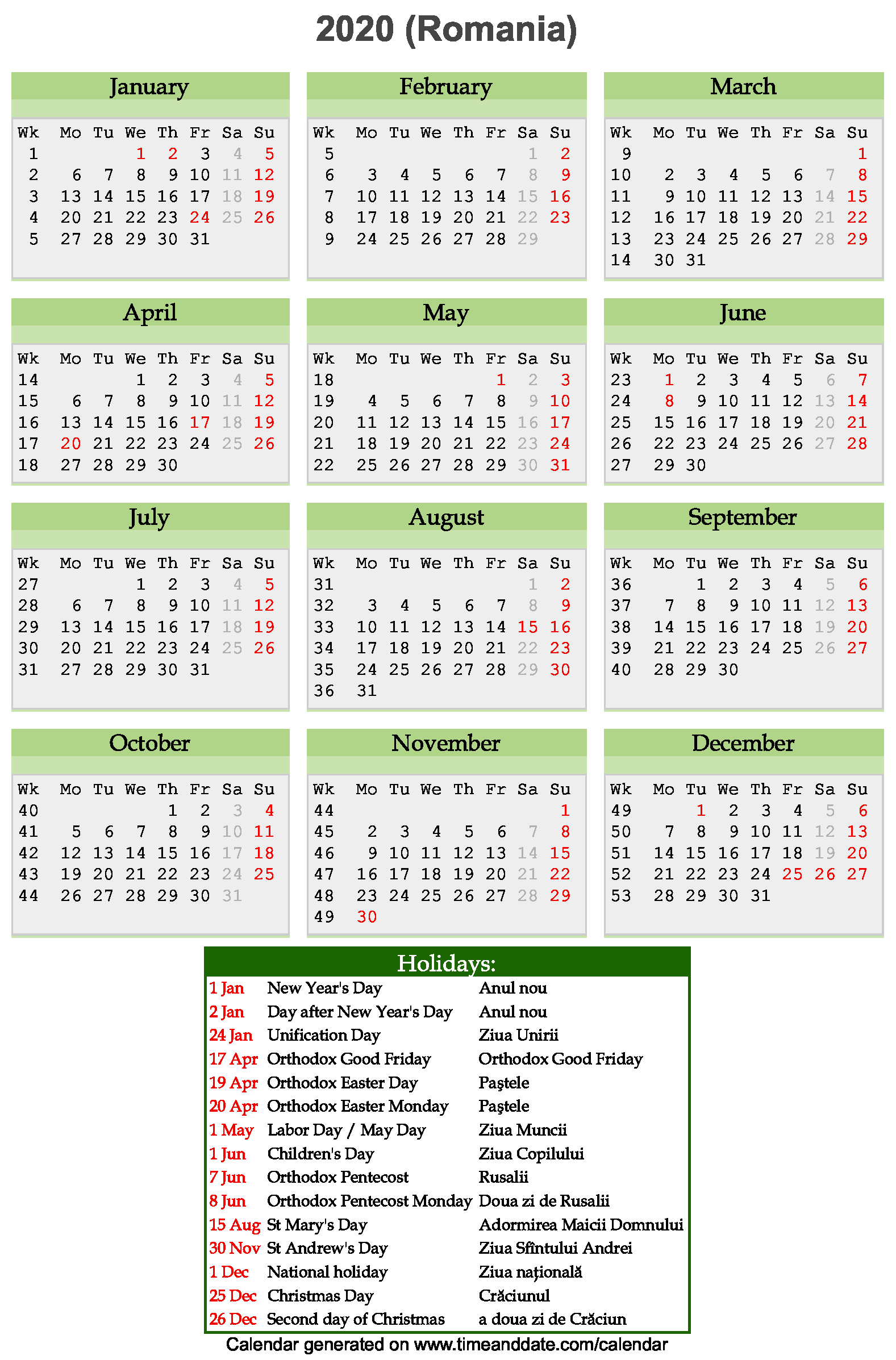 Calendar Zile Libere  Calendar Printables Free Templates