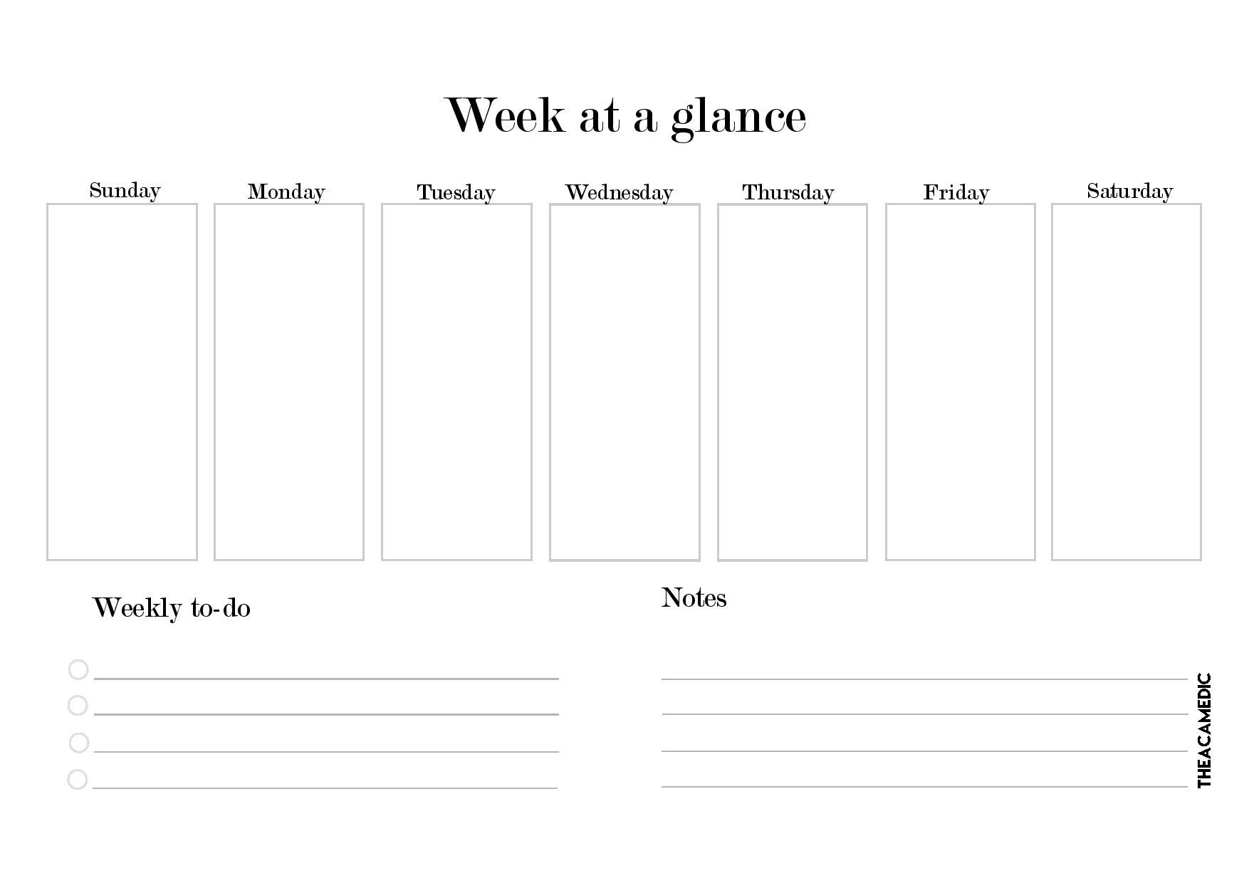 Week At A Glance Printable Calendar Printables Free Templates