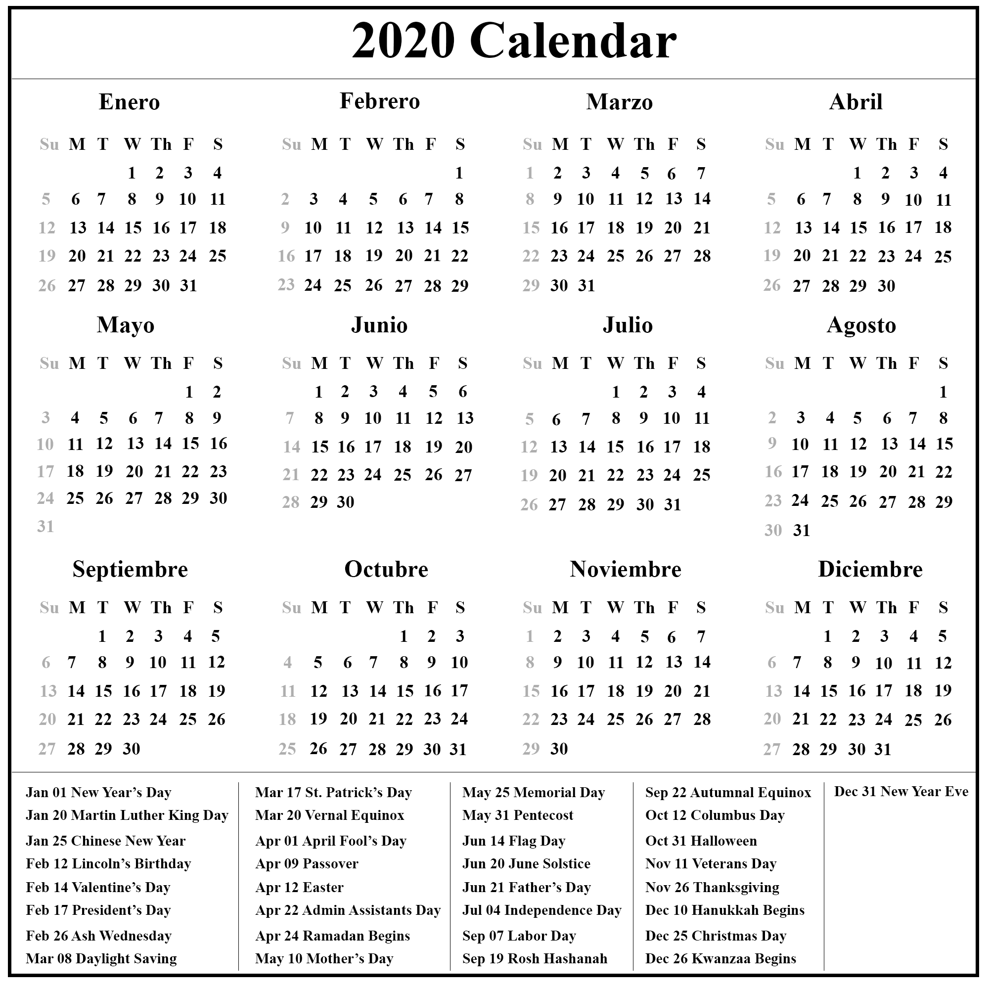 Pin On 2020 Monthly Calendar