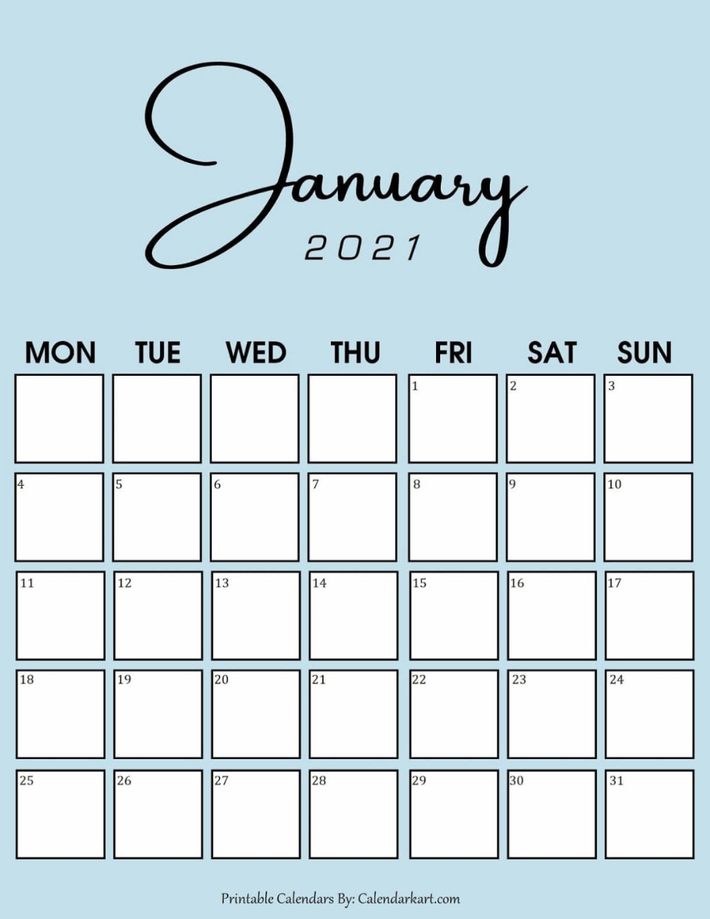 Pretty January 2021 Monday Start Calendar In 2020 | 2021