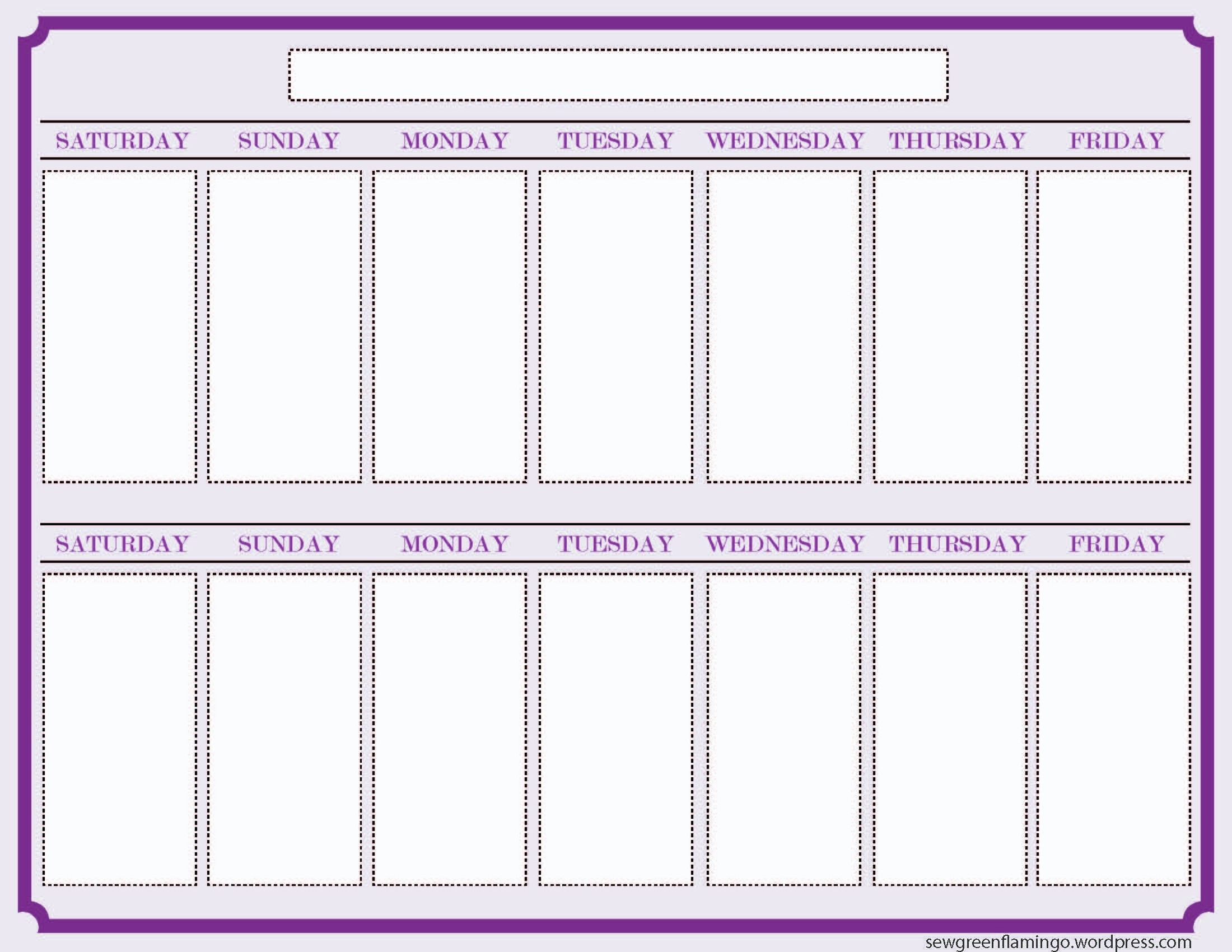 2 Week Calendar Template Download