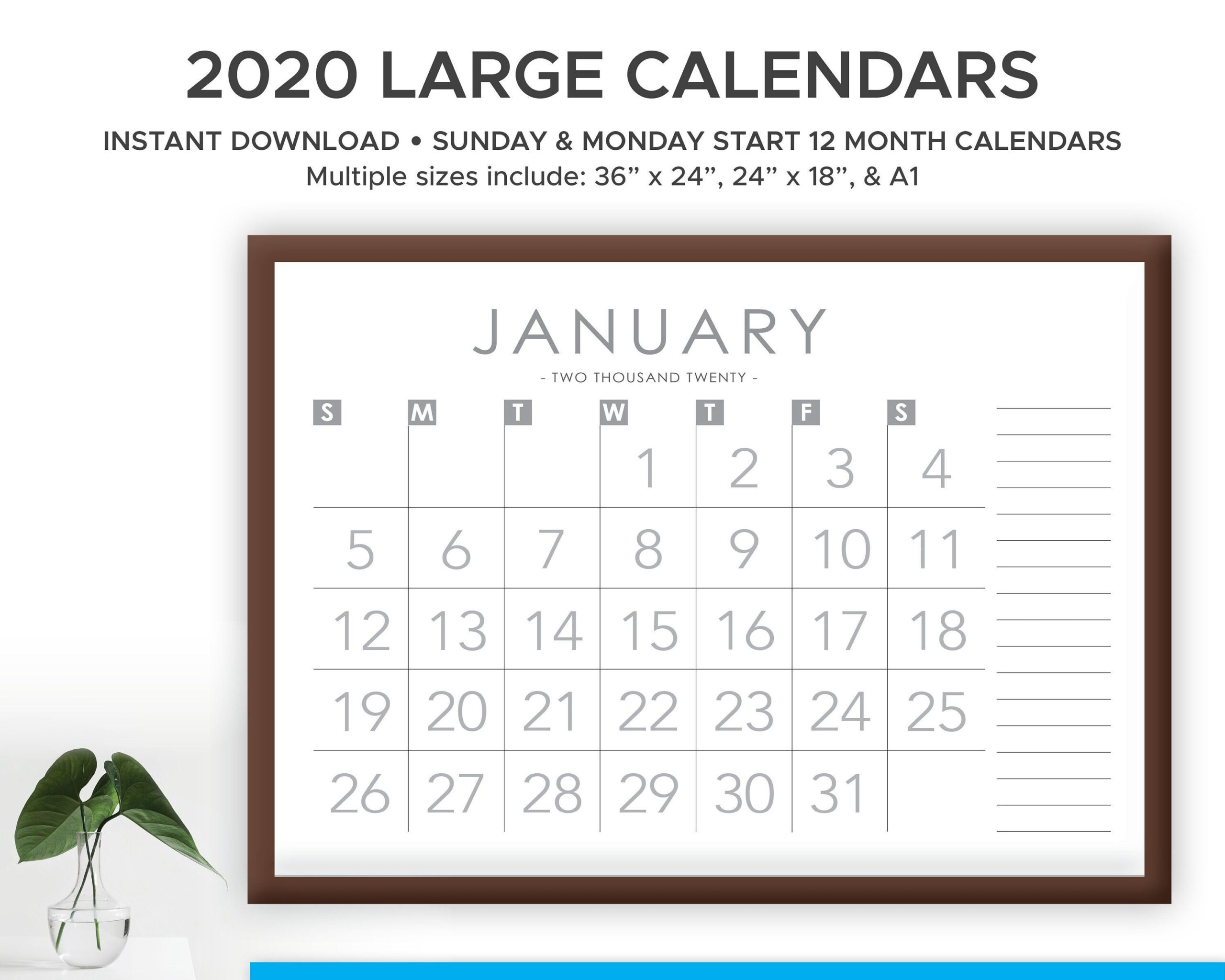 Printable 2020 And 2021 Large Print Modern Monthly Wall