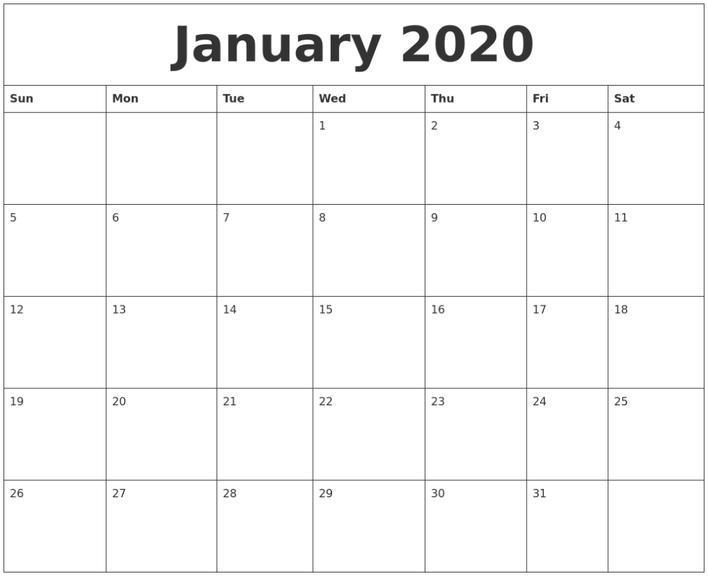 Printable 2020 Monthly Calendars Starting With Monday