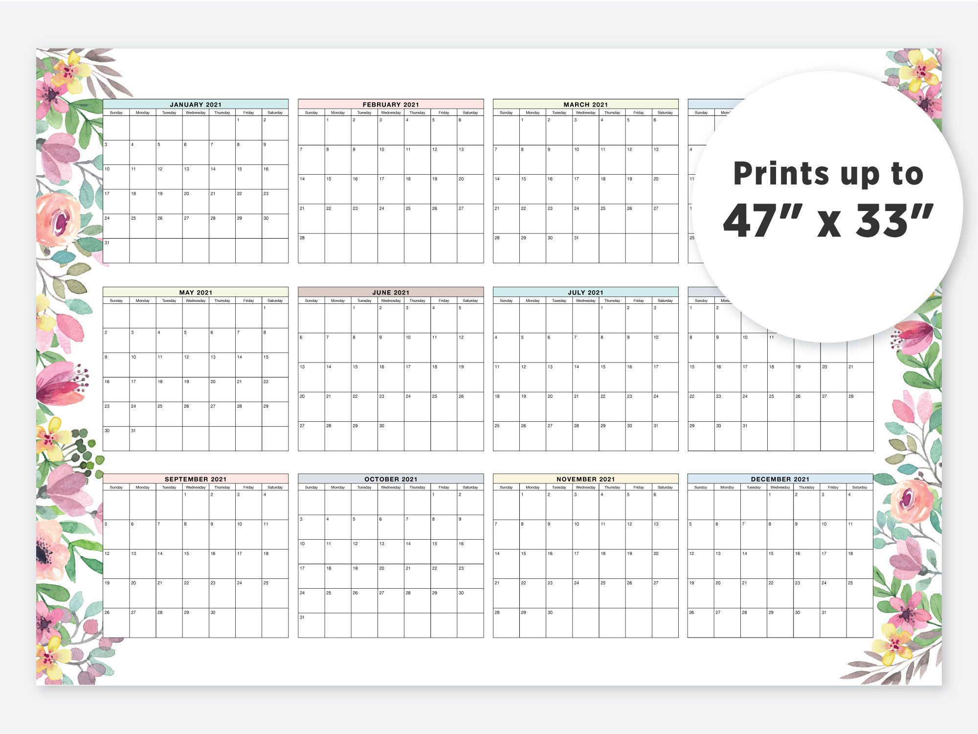 Printable 2021 Calendar Large 2021 Calendar 2021 Planner