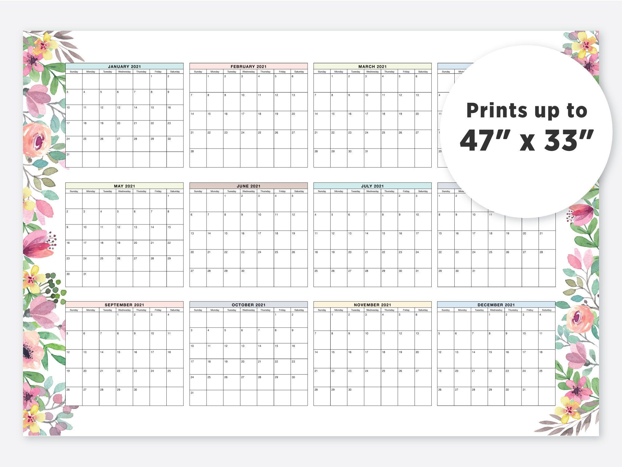 Large Calendar 2021 Printable Calendar Printables Free Templates