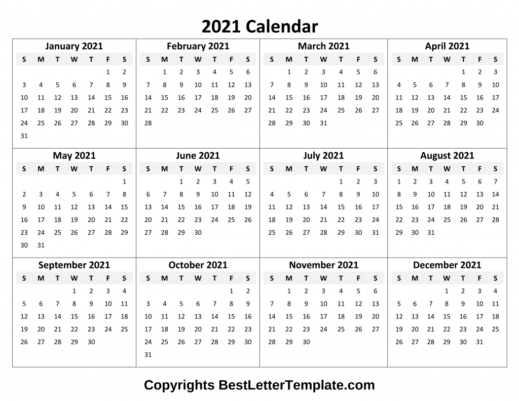 Printable 2021 Calendar Template In Pdf Word &amp; Excel