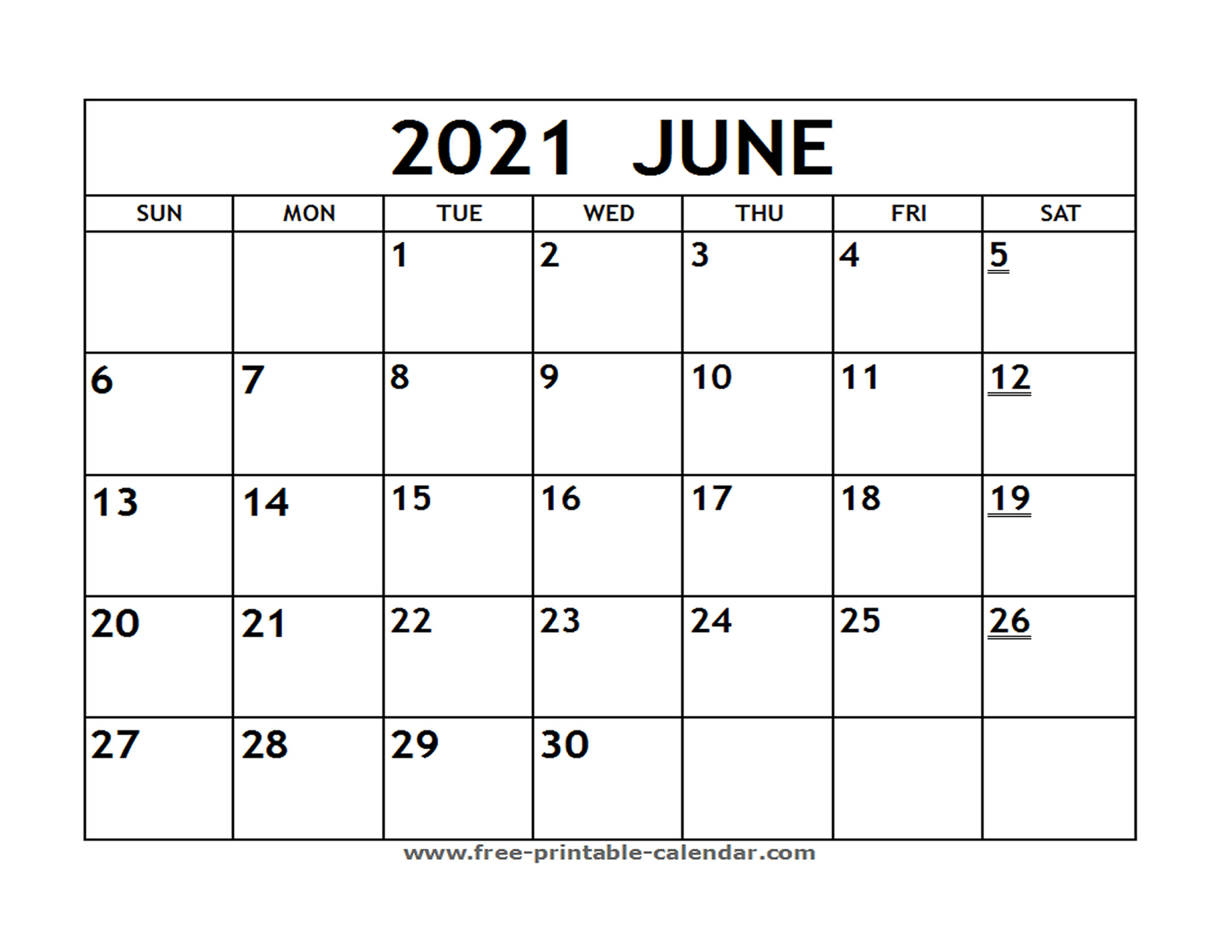 Printable 2021 June Calendar - Free-Printable-Calendar