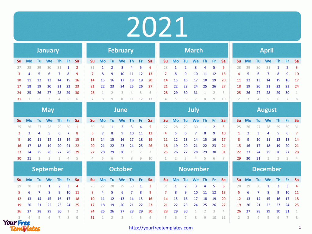 Printable Calendar 2021 Template - Free Powerpoint Templates