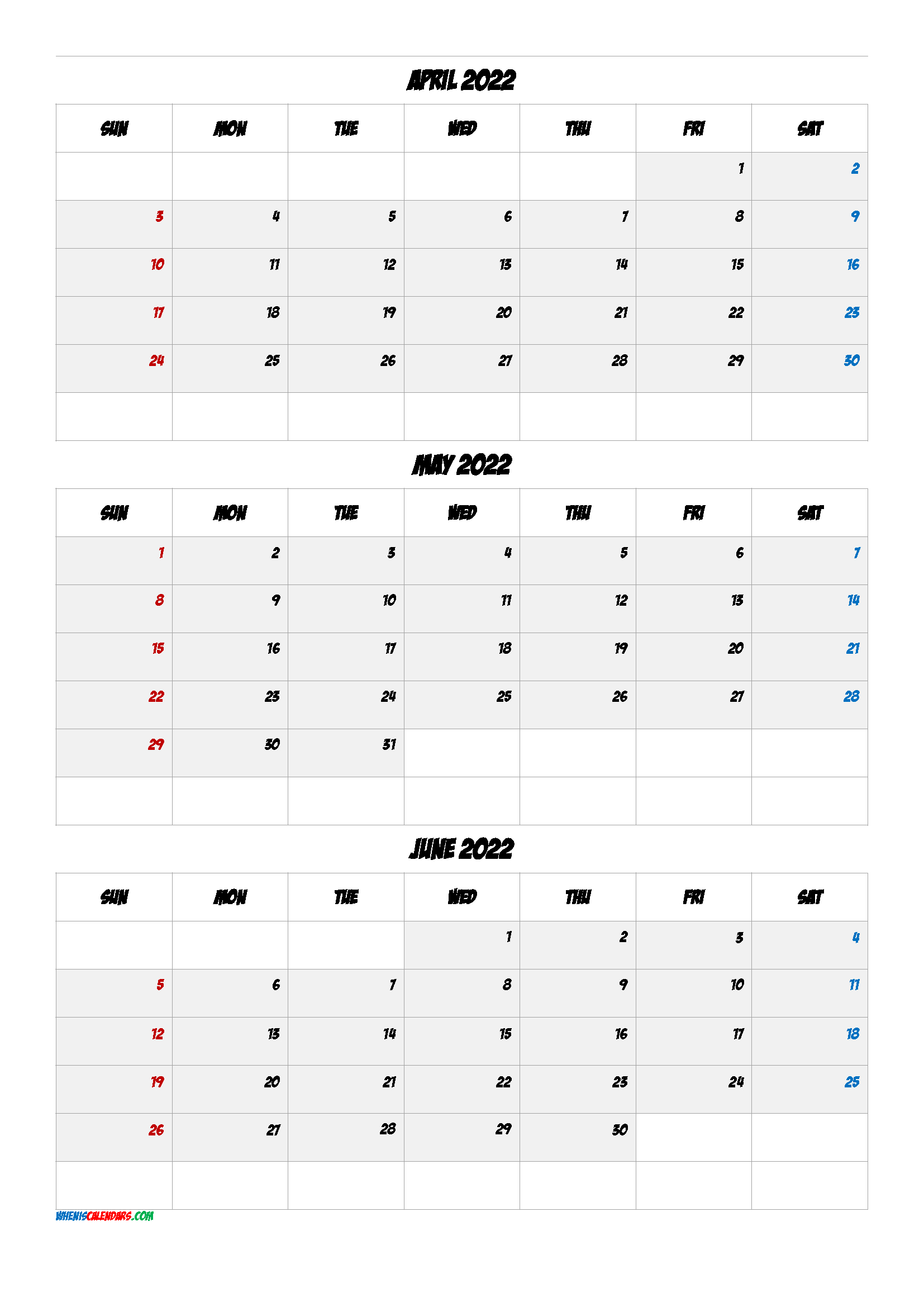 Printable Calendar April May June 2022 [Q1-Q2-Q3-Q4] In 2020