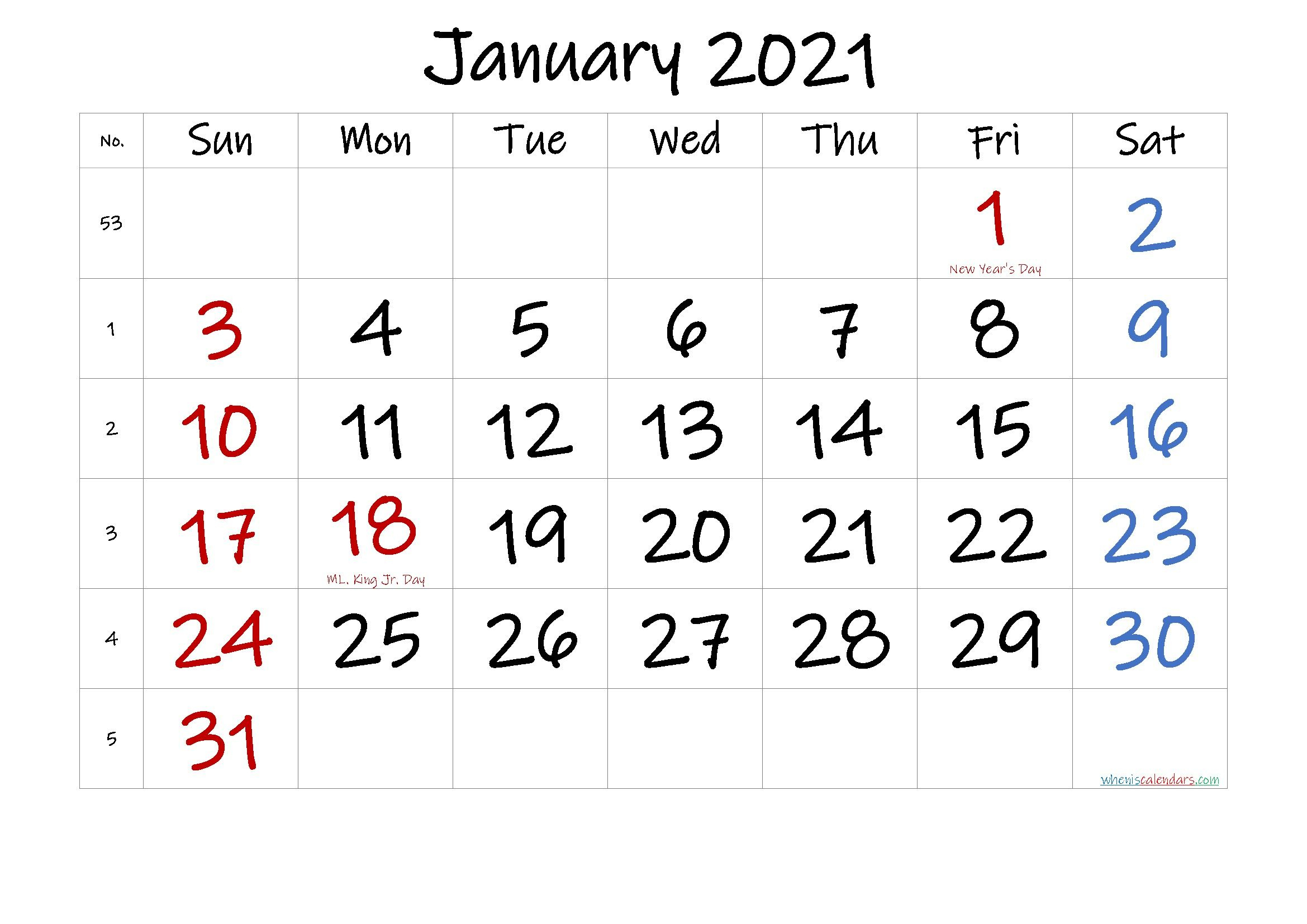 Printable Calendar January 2021 In 2020 | Printable Calendar