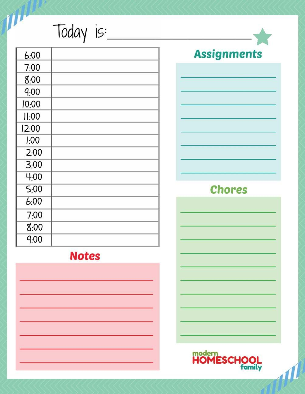 Printable Homeschool Planner Page For Kids - Modern