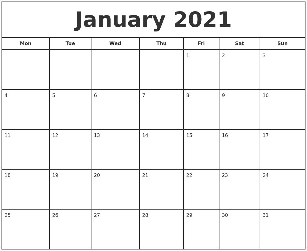 Printable January 2021 Calendar Pdf In 2020 | Print Calendar