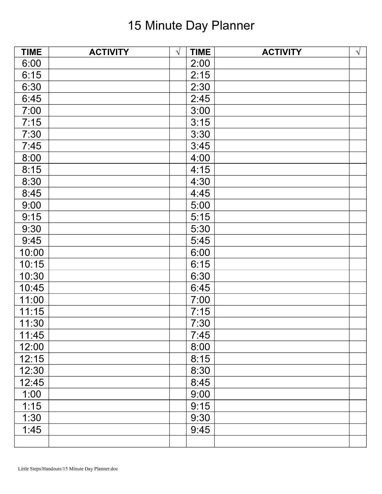 Printable Weekly Calendar With 15 Minute Time Slots | Day