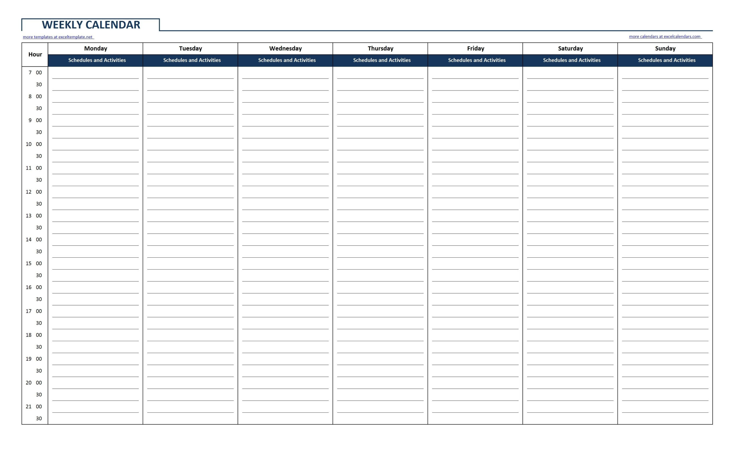 Printable Weekly Calendar With Time Slots Printable Weekly