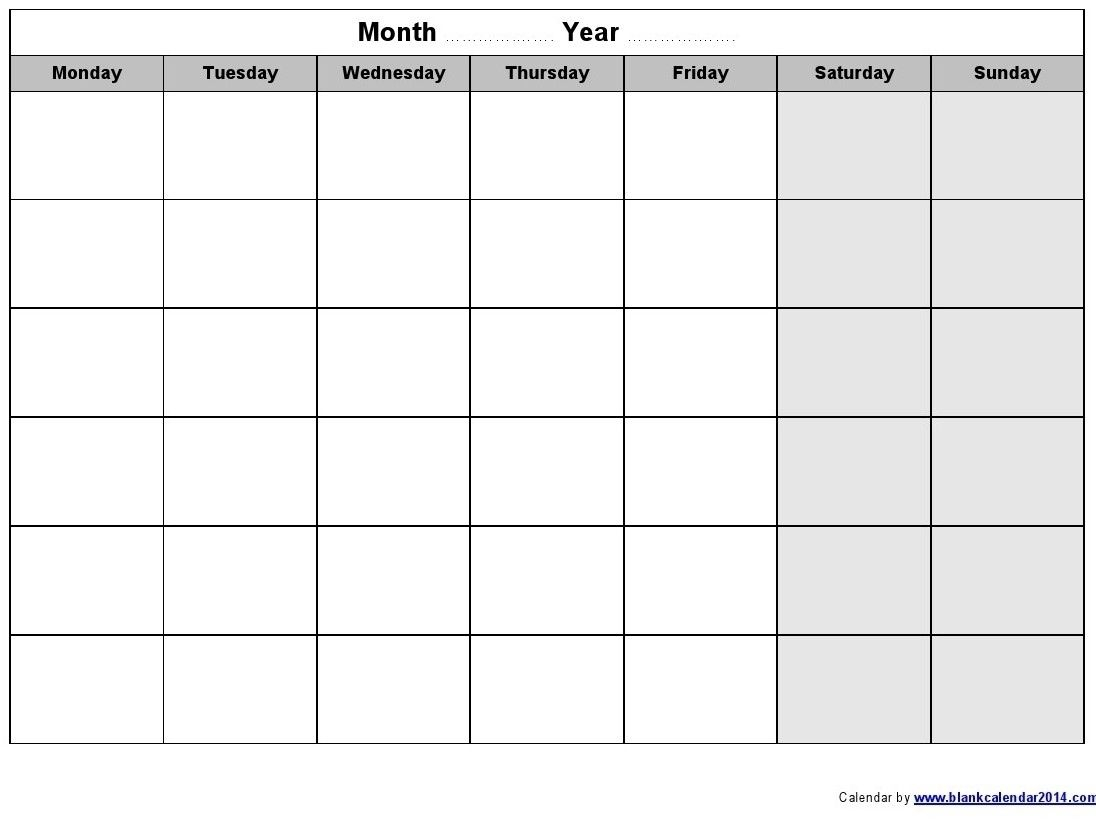 Remarkable Empty Calendar Template Monday Start In 2020