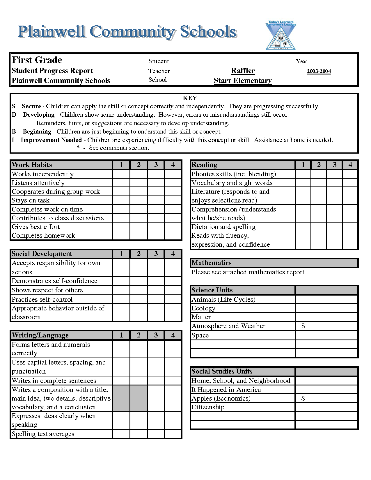 Report Card Template - Excel | Report Card Template