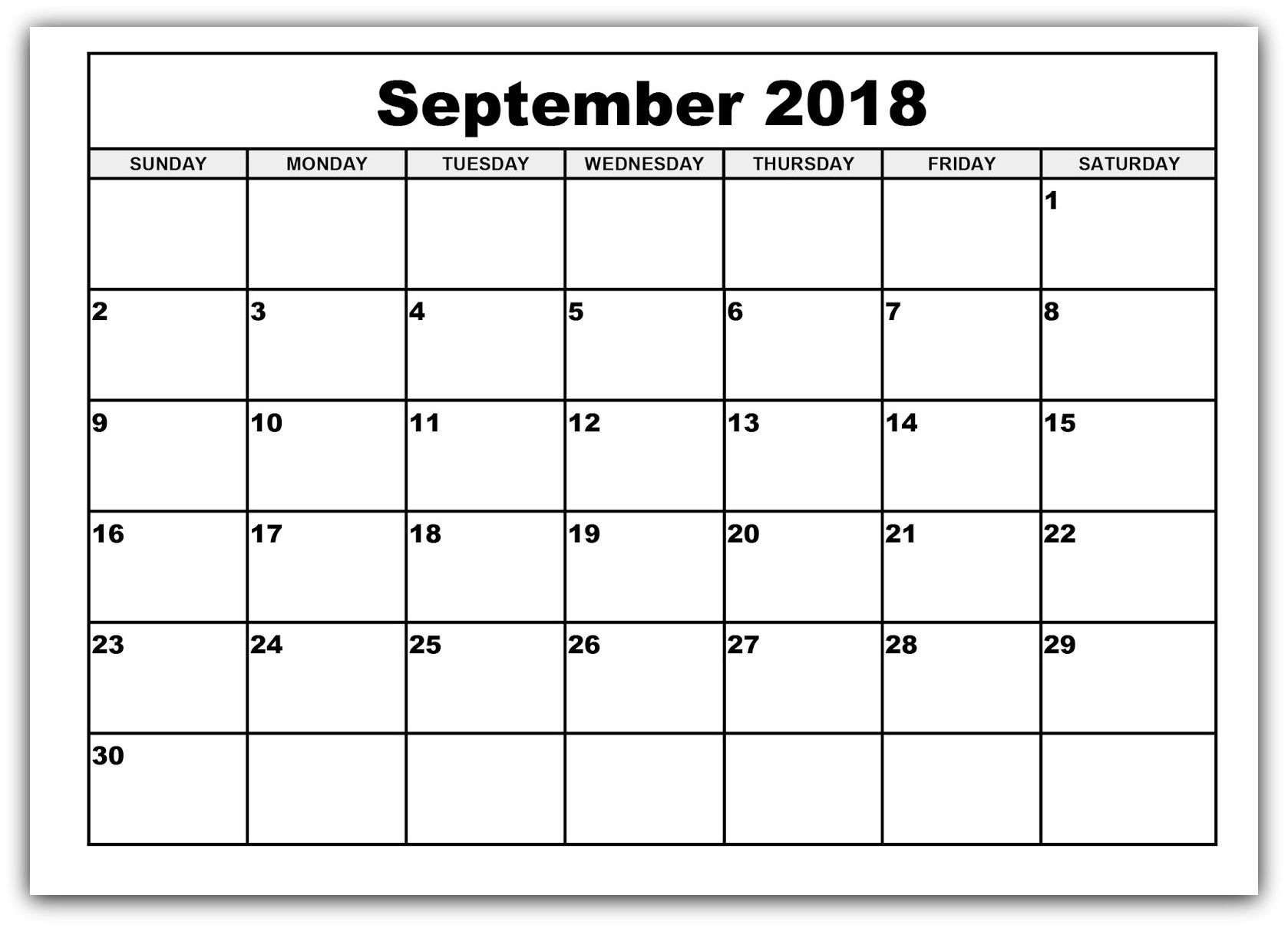 September 2018 Calendar Free Printable Bold Style | Calendar