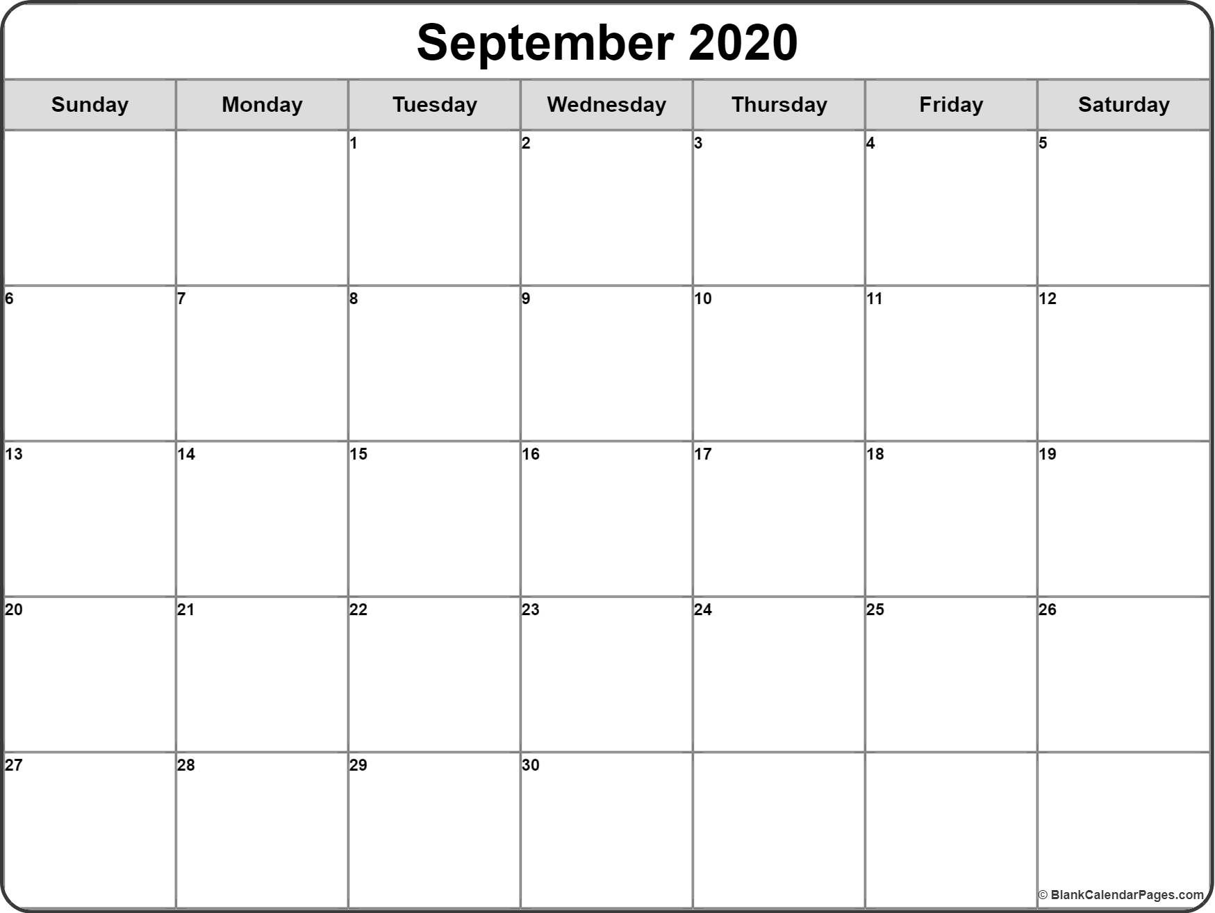 September 2020 Calendar | Free Printable Monthly Calendars