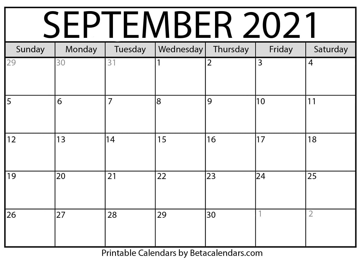 September 2021 Calendar | Blank Printable Monthly Calendars