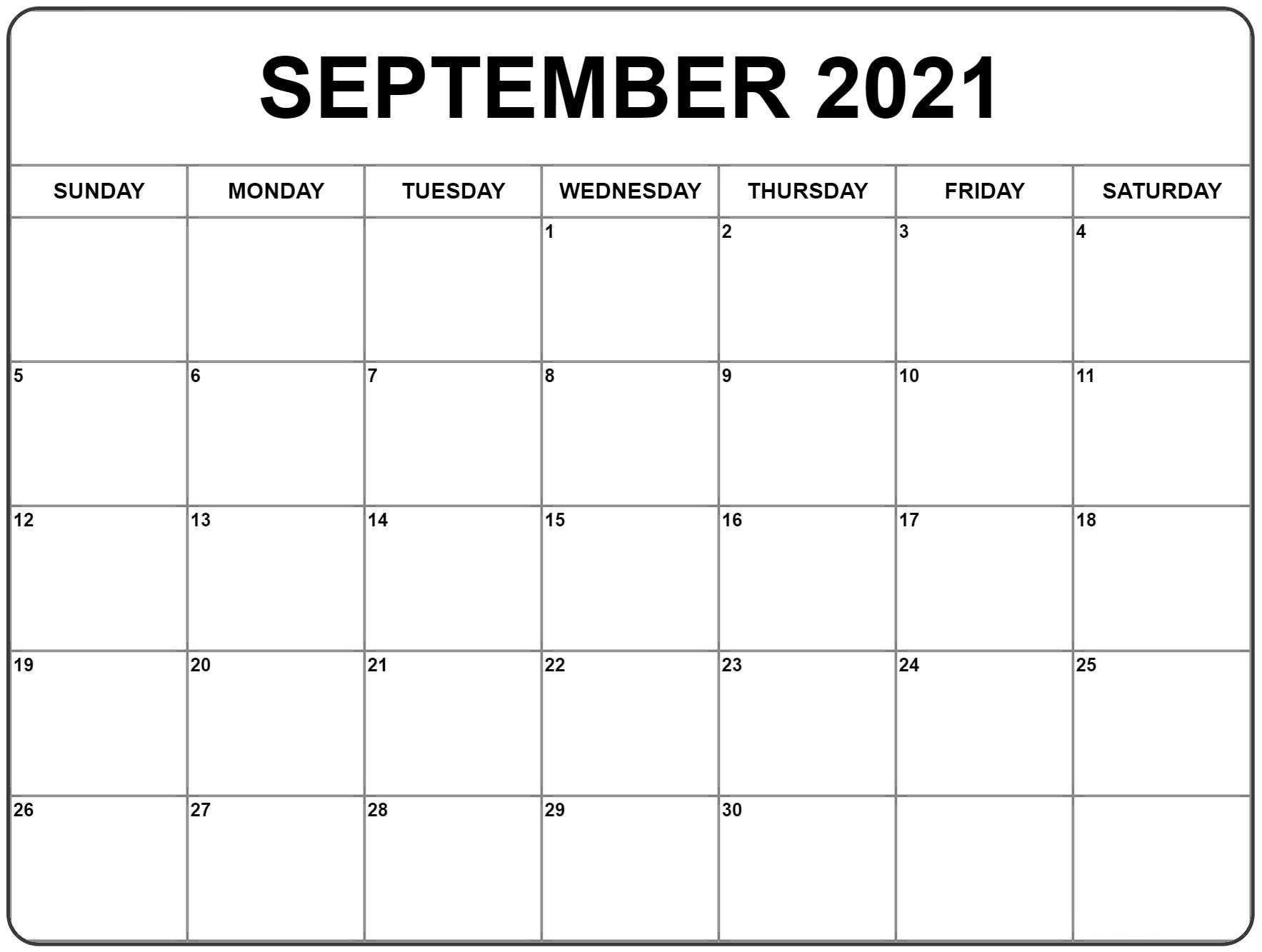 September 2021 Calendar | Monthly Calendar Printable