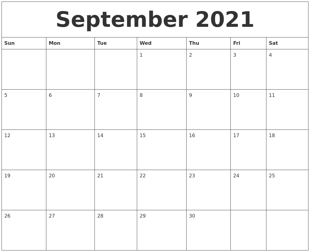September 2021 Printable December Calendar