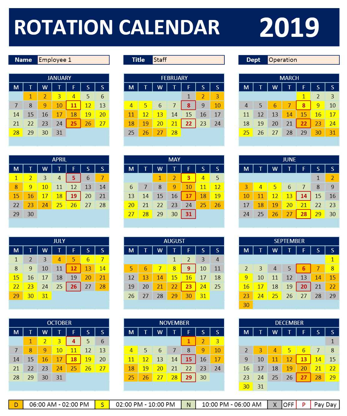 weekly work rotation schedule template excel