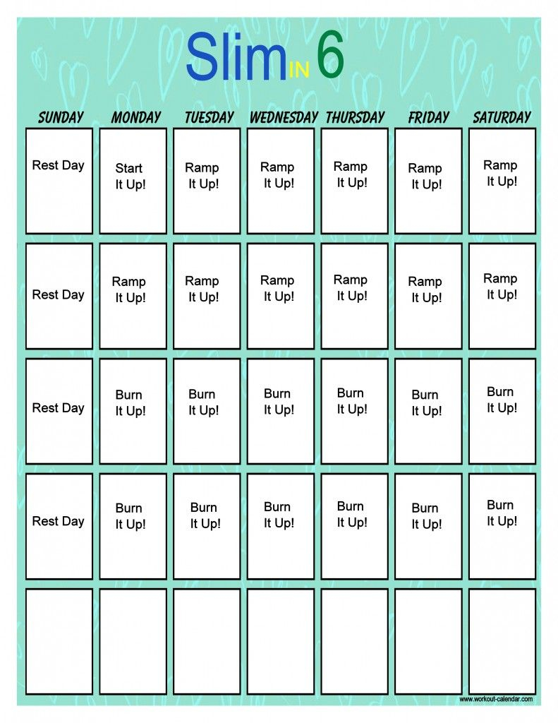 Slim In 6 Workout Calendar Vertical | Workout Calendar Slim