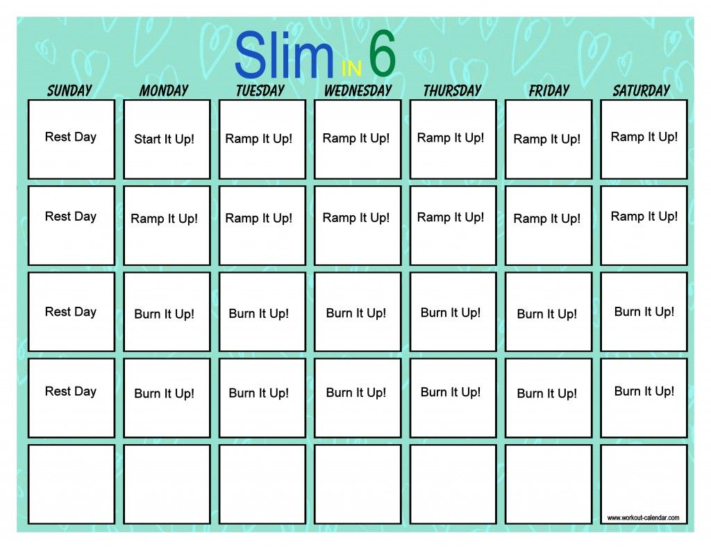 Slim In 6 Workout Calendar | Workout Calendar Slim In 6