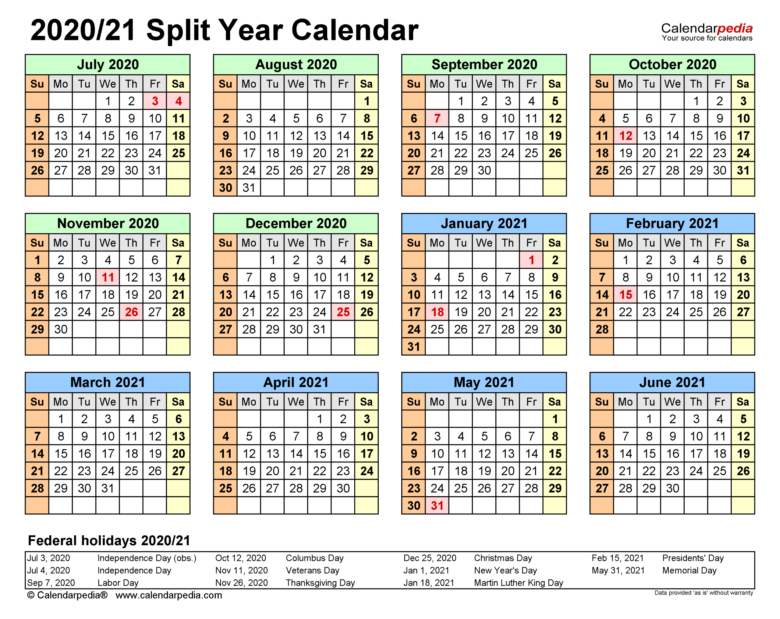 Split Year Calendars 20202021 (July To June) - Excel Templates